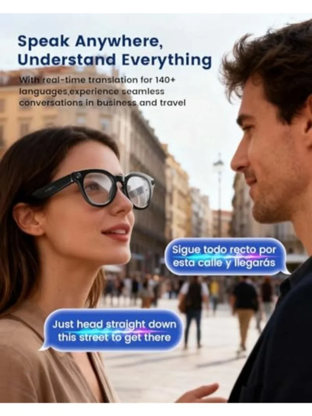AI Smart Glasses with Camera, 8MP Camera, Real-Time Translation in 140+ Language
